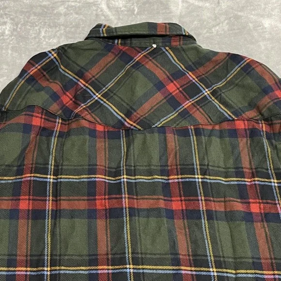 Levis Relaxed Western Shirt Mens XL Green Plaid Flannel Button Up Long Sleeve